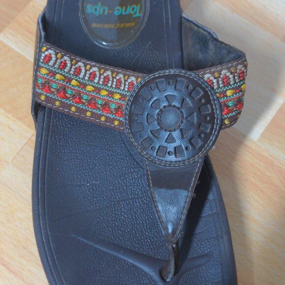 Skechers Brown Cali Tone Ups Sandals Flip Flops Boho Toe Post Thong - Size 7 - Picture 2 of 12
